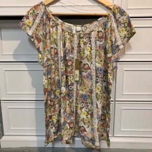 Lauren Conrad Sunshine Garden Marsh Pierced Lace Knit Peasant Top Shirt L NWT